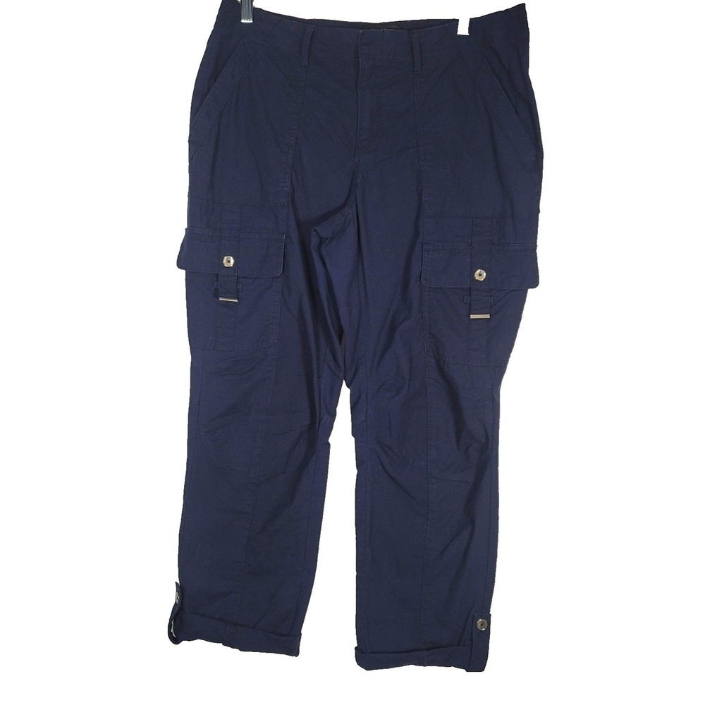 White House Black Market Pants Womens 10 Navy Cargo Roll Cuff Utility Cropped